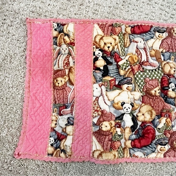 Handmade Pink Teddy Bear Table Runner Tea Party Dresser Scarf Shower Vintage - Picture 5 of 12